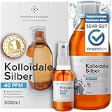 Kolloidales Silber 100% natürlich | 40 PPM (300ml) | Cosmos Natural zertifiziert | Mit auffüllbarem 30ml-Spray | Hohe Konzentration, kleinere Partikeln, höhere Wirksamkeit | Ebook enthalten